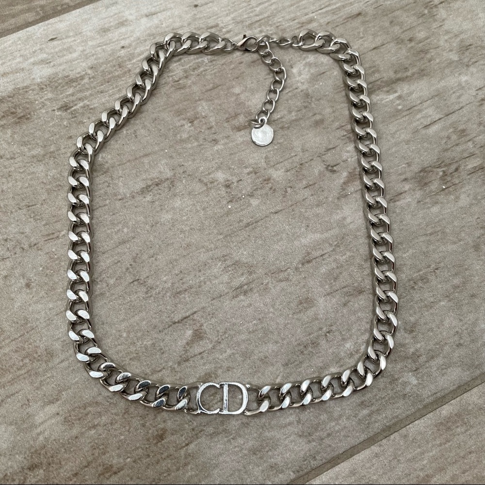 Dior choker necklace silver tone